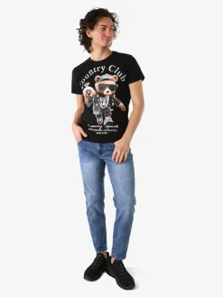 Belman T-shirt da uomo in cotone con stampa orsacchiotto - nero