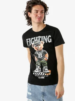 Belman T-shirt da uomo in cotone con stampa orsacchiotto - nero