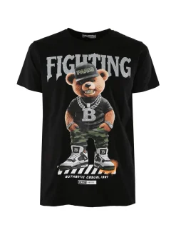 Belman T-shirt da uomo in cotone con stampa orsacchiotto - nero