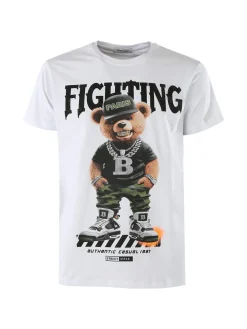 Belman T-shirt da uomo in cotone con stampa orsacchiotto - bianco