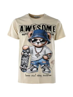 Belman T-shirt da uomo in cotone con stampa - beige