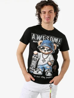 Belman T-shirt da uomo in cotone con stampa - nero