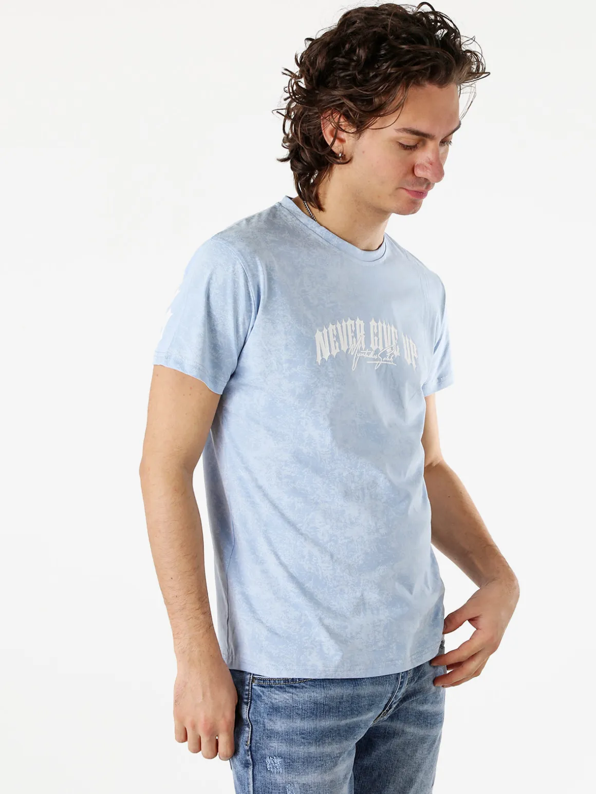 Belman T-shirt girocollo da uomo in cotone con stampe - azzurro