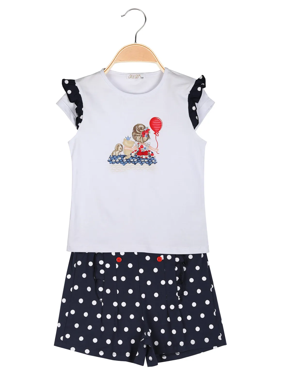 Best Girl'S Completo corta da bambina 2 pezzi con t-shirt e shorts a pois