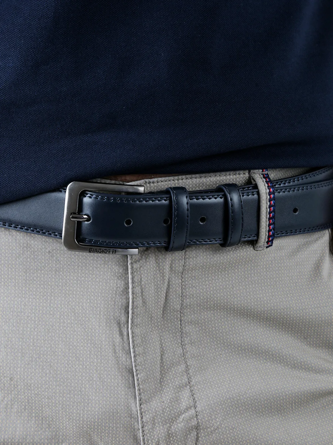 Biagiotti Uomo Cintura con fodera in pelle da uomo - blu scuro