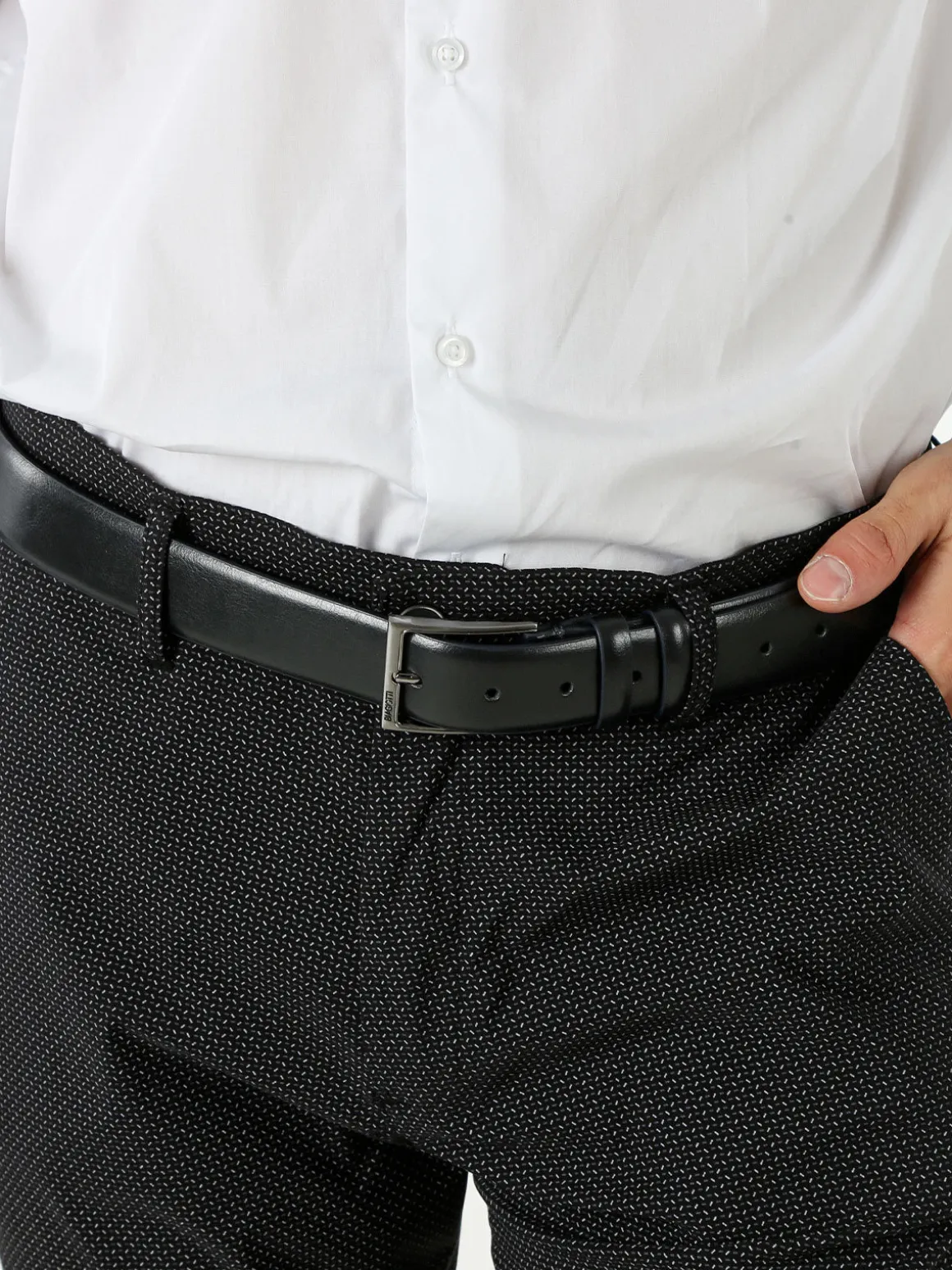 Biagiotti Uomo Cintura in pelle rivestita da uomo - blu scuro