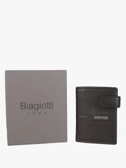 Biagiotti Uomo Mini portafoglio in pelle da uomo verticale con bottone - moro