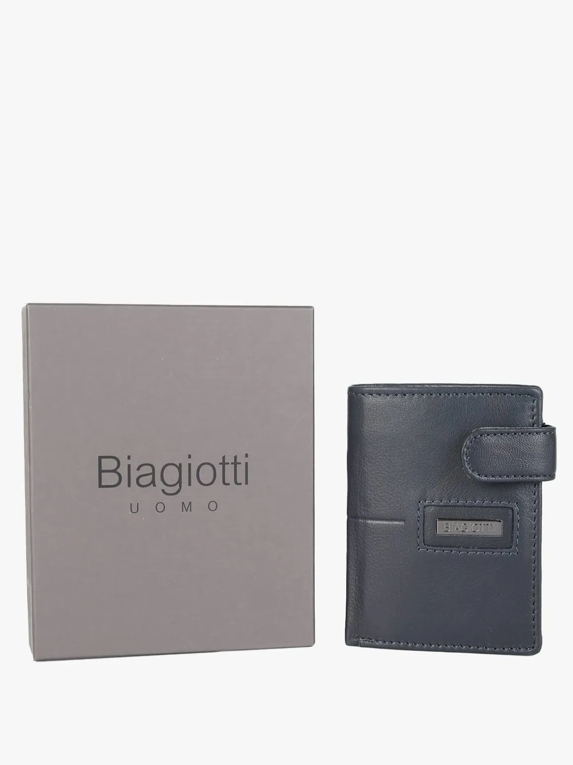 Biagiotti Uomo Mini portafoglio in pelle da uomo verticale con bottone - blu scuro