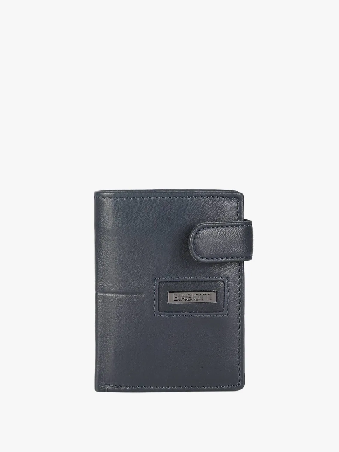 Biagiotti Uomo Mini portafoglio in pelle da uomo verticale con bottone - blu scuro