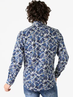 Black Number Camicia floreale da uomo in cotone a maniche lunghe - blu