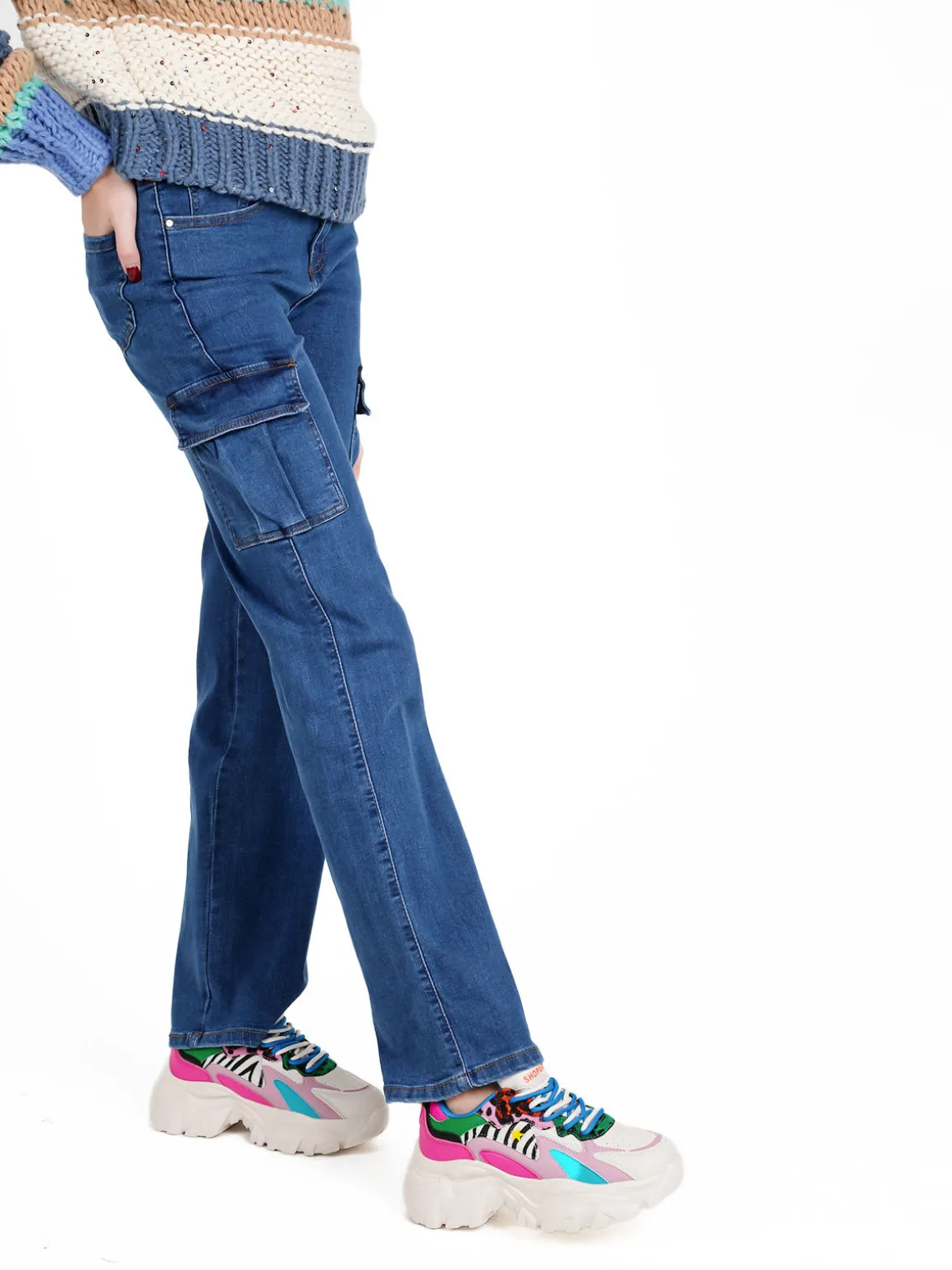 Blue Skk Jeans donna con tasconi laterali a gamba dritta
