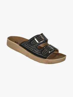 Blu Star Ciabatte da donna con doppie fibbie e micro borchie - nero