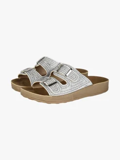 Blu Star Ciabatte da donna con doppie fibbie e micro borchie - argento