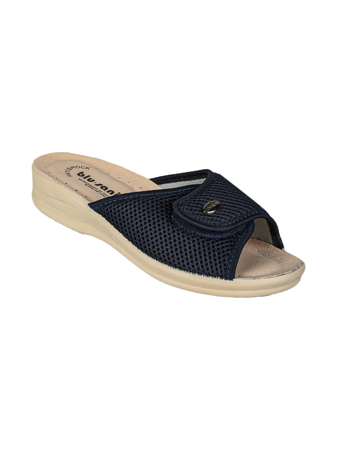 Blu Star Ciabatte donna con cinturino a strappo e plantare in pelle - blu scuro
