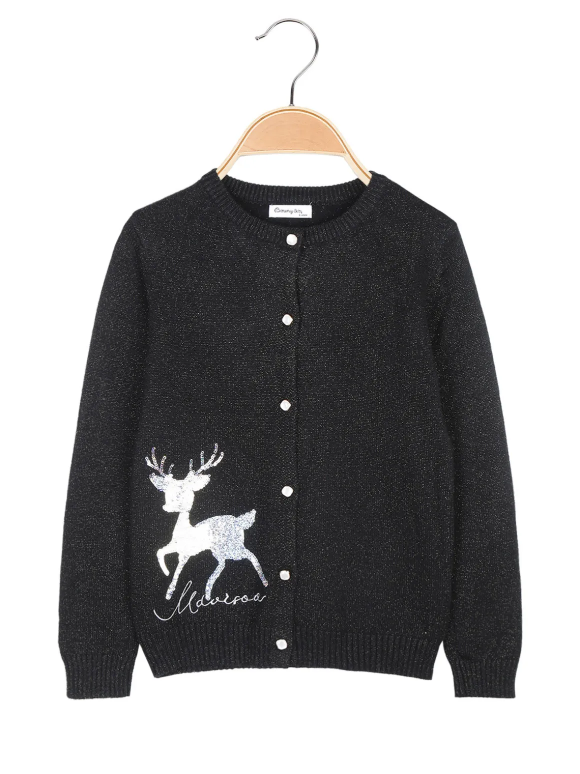 Bouny Baby Cardigan da bambina in maglia lurex con bottoni di perle