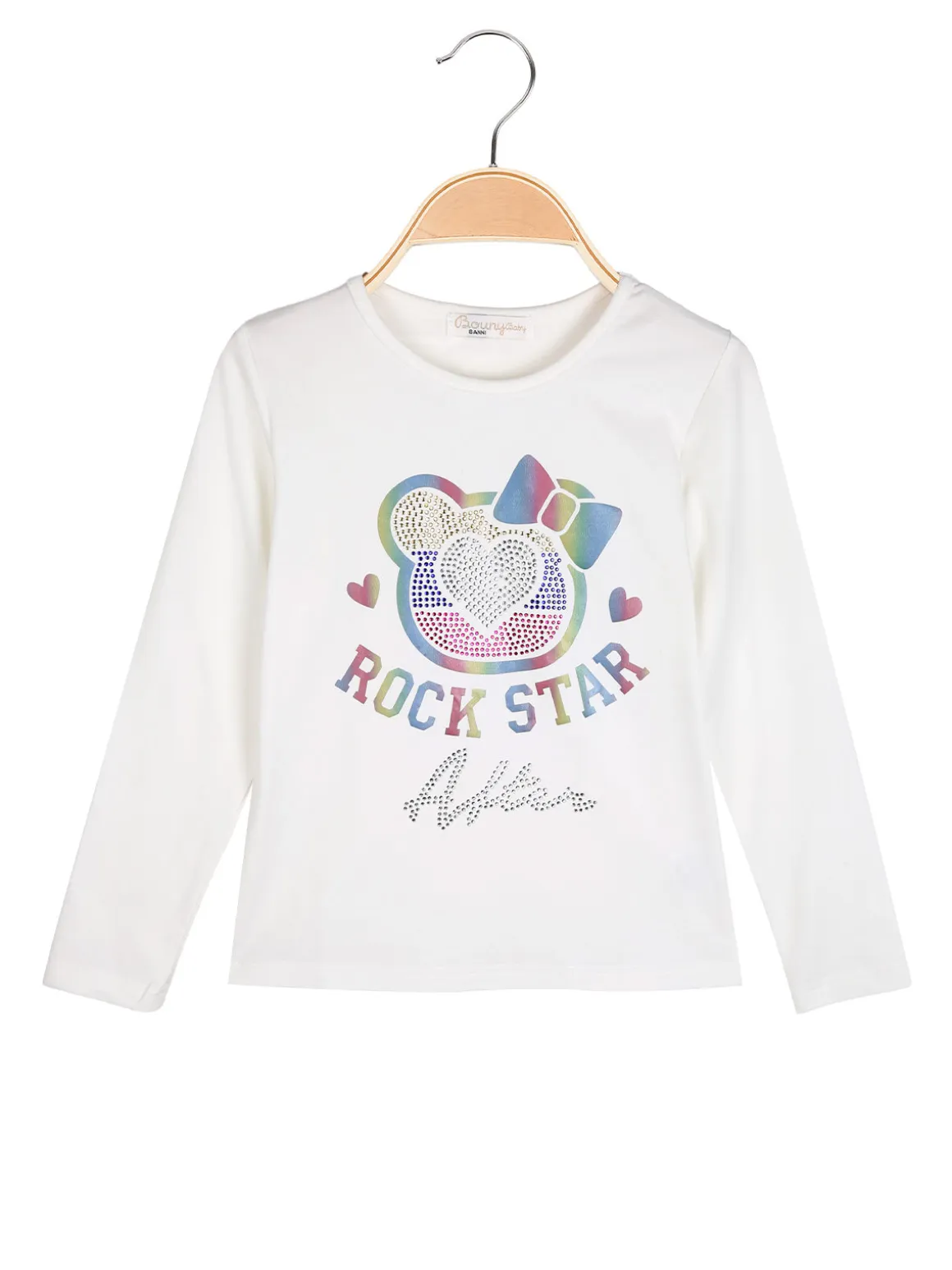 Bouny Baby T-shirt da bambina a maniche lunghe con strass - bianco