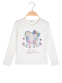 Bouny Baby T-shirt da bambina a maniche lunghe con strass - bianco