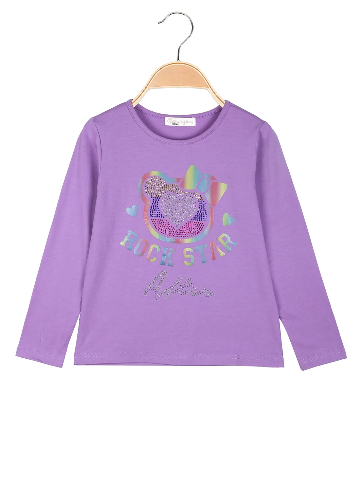 Bouny Baby T-shirt da bambina a maniche lunghe con strass - lilla