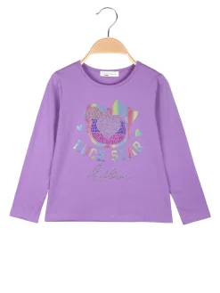Bouny Baby T-shirt da bambina a maniche lunghe con strass - lilla