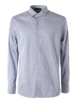 Bread & Buttons Camicia da uomo in cotone a maniche lunghe con stampe - blu