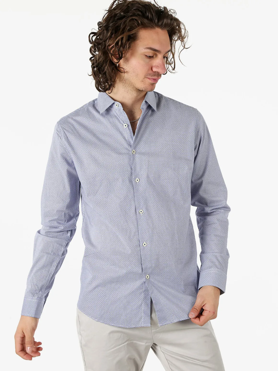 Bread & Buttons Camicia da uomo in cotone a maniche lunghe con stampe - blu