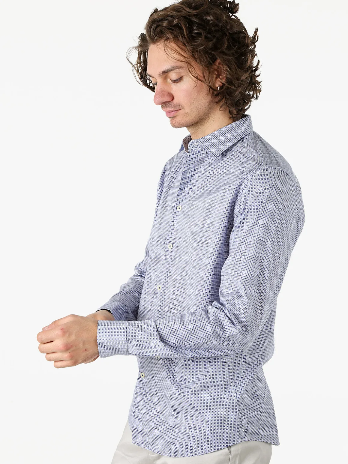 Bread & Buttons Camicia da uomo in cotone a maniche lunghe con stampe - blu