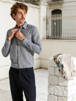 Bread & Buttons Camicia da uomo in cotone a maniche lunghe con stampe - multicolore