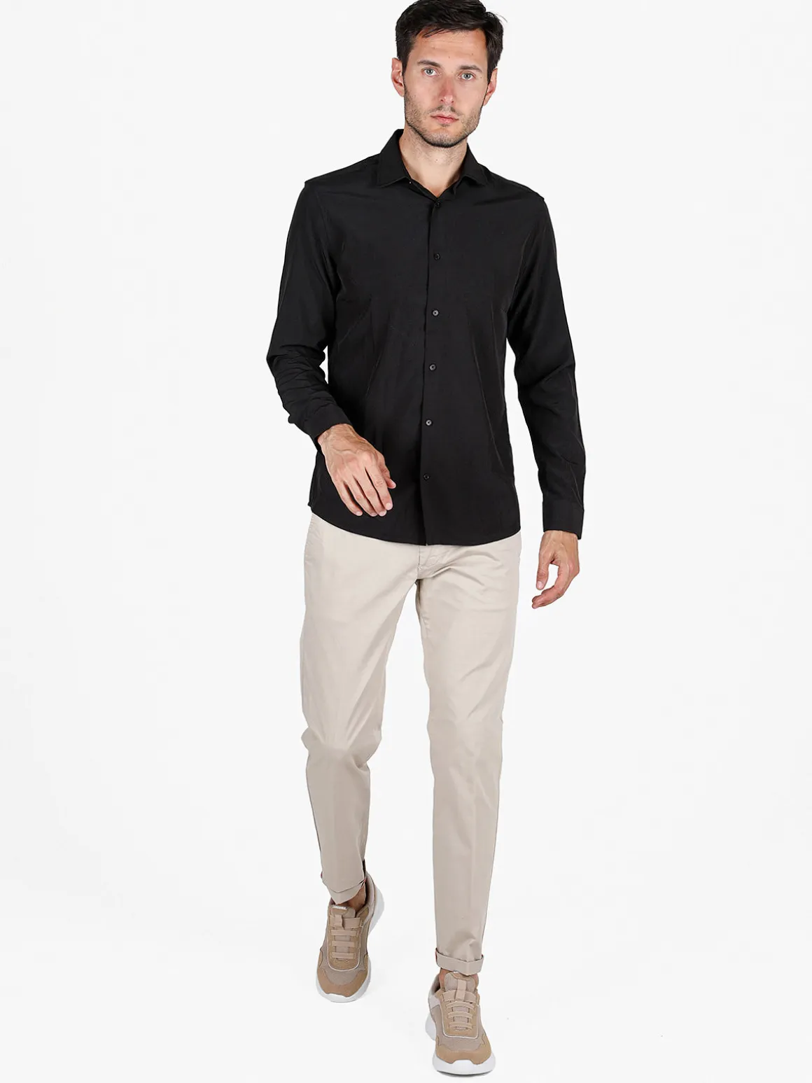 Bread & Buttons Camicia da uomo slim fit microtouch a maniche lunghe