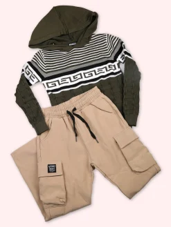 Brum Beby Pullover da bambino in maglia con cappuccio - militare
