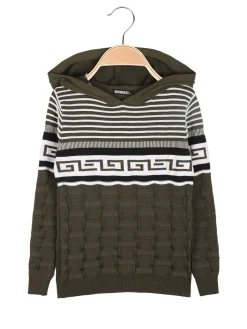 Brum Beby Pullover da bambino in maglia con cappuccio - militare