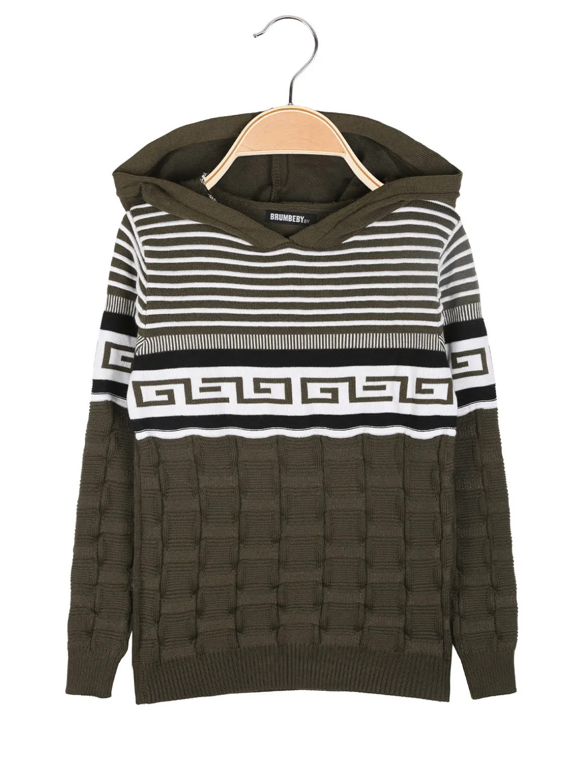 Brum Beby Pullover da bambino in maglia con cappuccio - militare