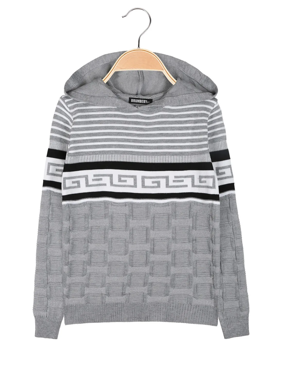 Brum Beby Pullover da bambino in maglia con cappuccio - grigio