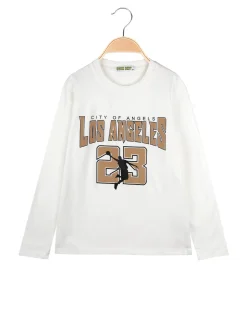 Brum Beby T-shirt da bambino a maniche lunghe con stampa - bianco