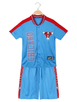 Bskt Completo da bambino sportivo con t-shirt con bottoni e bermuda