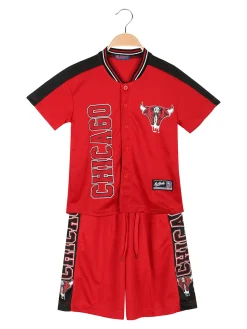 Bskt Completo da bambino sportivo con t-shirt con bottoni e bermuda