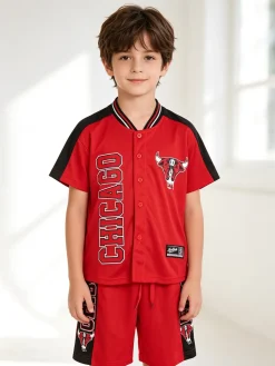 Bskt Completo da bambino sportivo con t-shirt con bottoni e bermuda