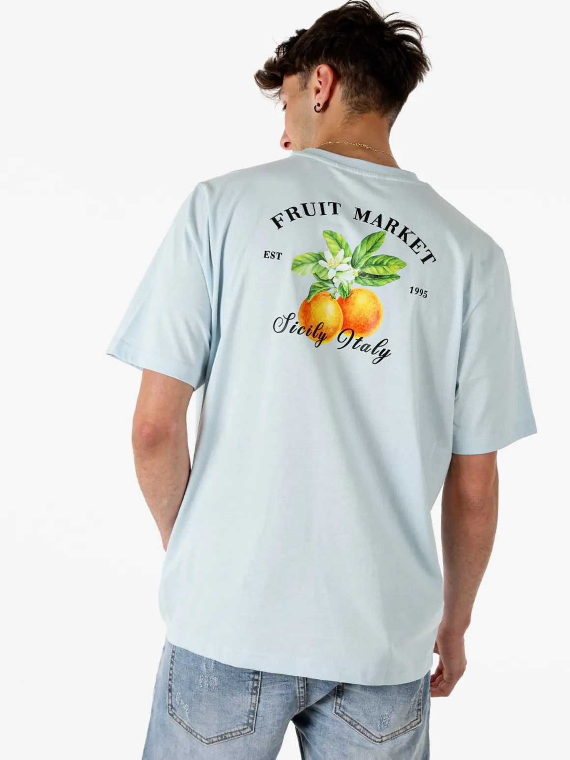 Buoncostume T-shirt da uomo in cotone con stampa davanti e dietro - panna