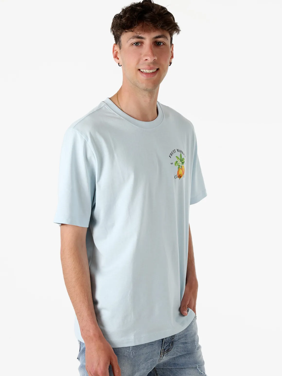 Buoncostume T-shirt da uomo in cotone con stampa davanti e dietro - panna
