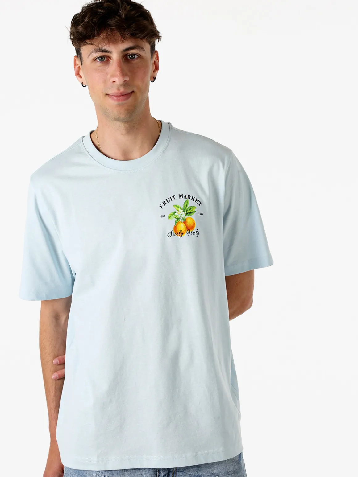 Buoncostume T-shirt da uomo in cotone con stampa davanti e dietro - panna
