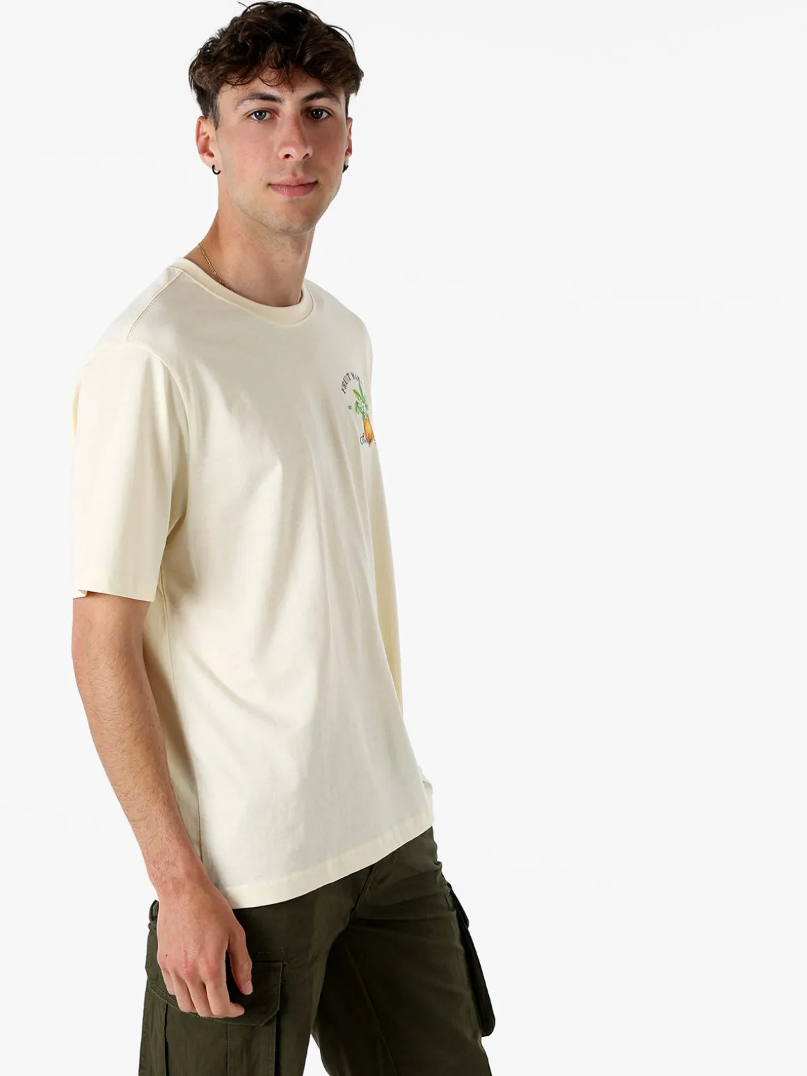 Buoncostume T-shirt da uomo in cotone con stampa davanti e dietro - panna