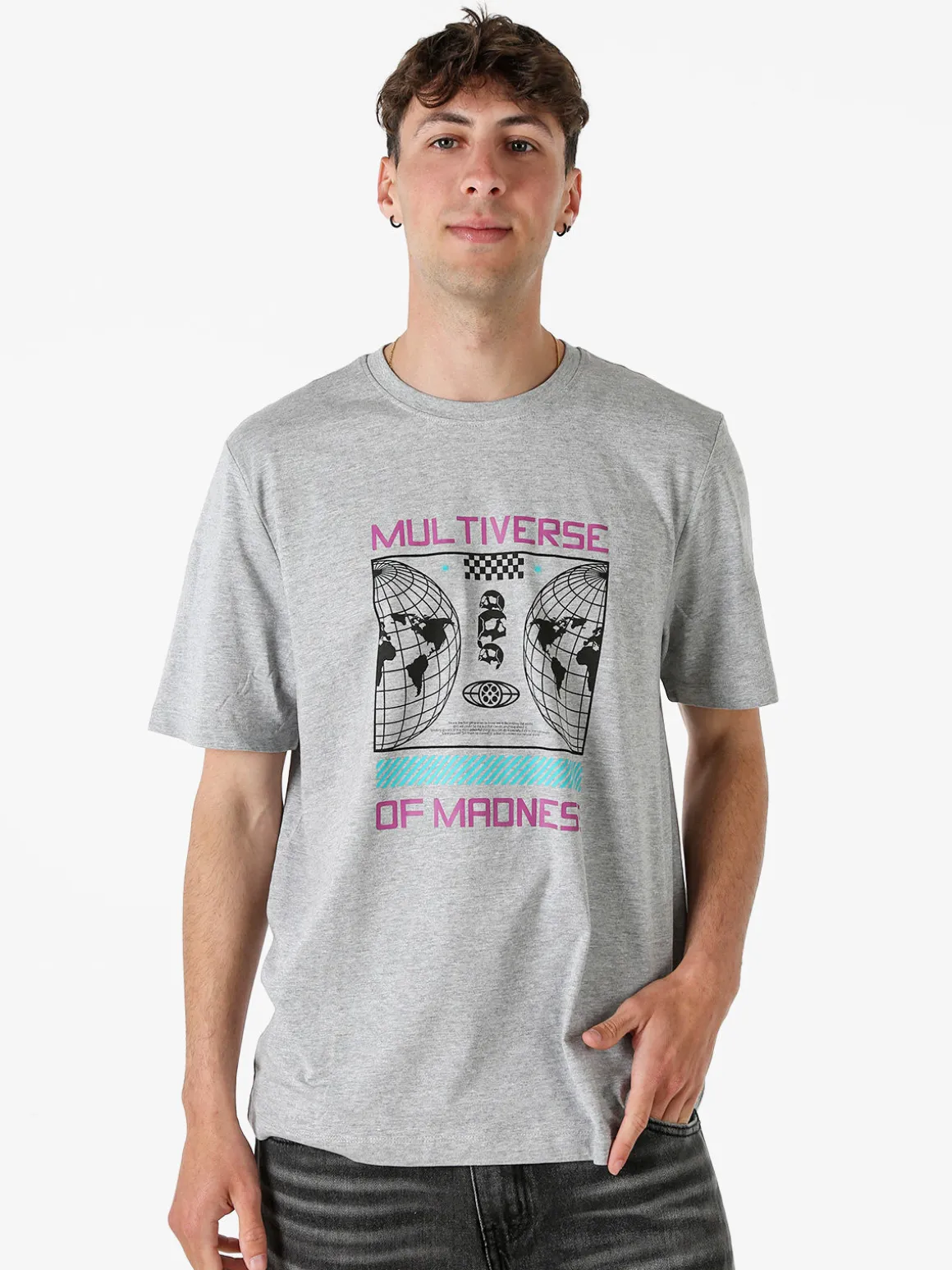 Buoncostume T-shirt girocollo da uomo in cotone con stampa - grigio