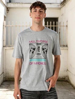 Buoncostume T-shirt girocollo da uomo in cotone con stampa - grigio