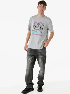 Buoncostume T-shirt girocollo da uomo in cotone con stampa - grigio