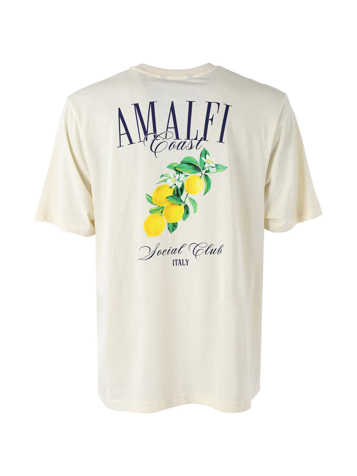 Buoncostume T-shirt in cotone da uomo con stampa AMALFI davanti e dietro - panna