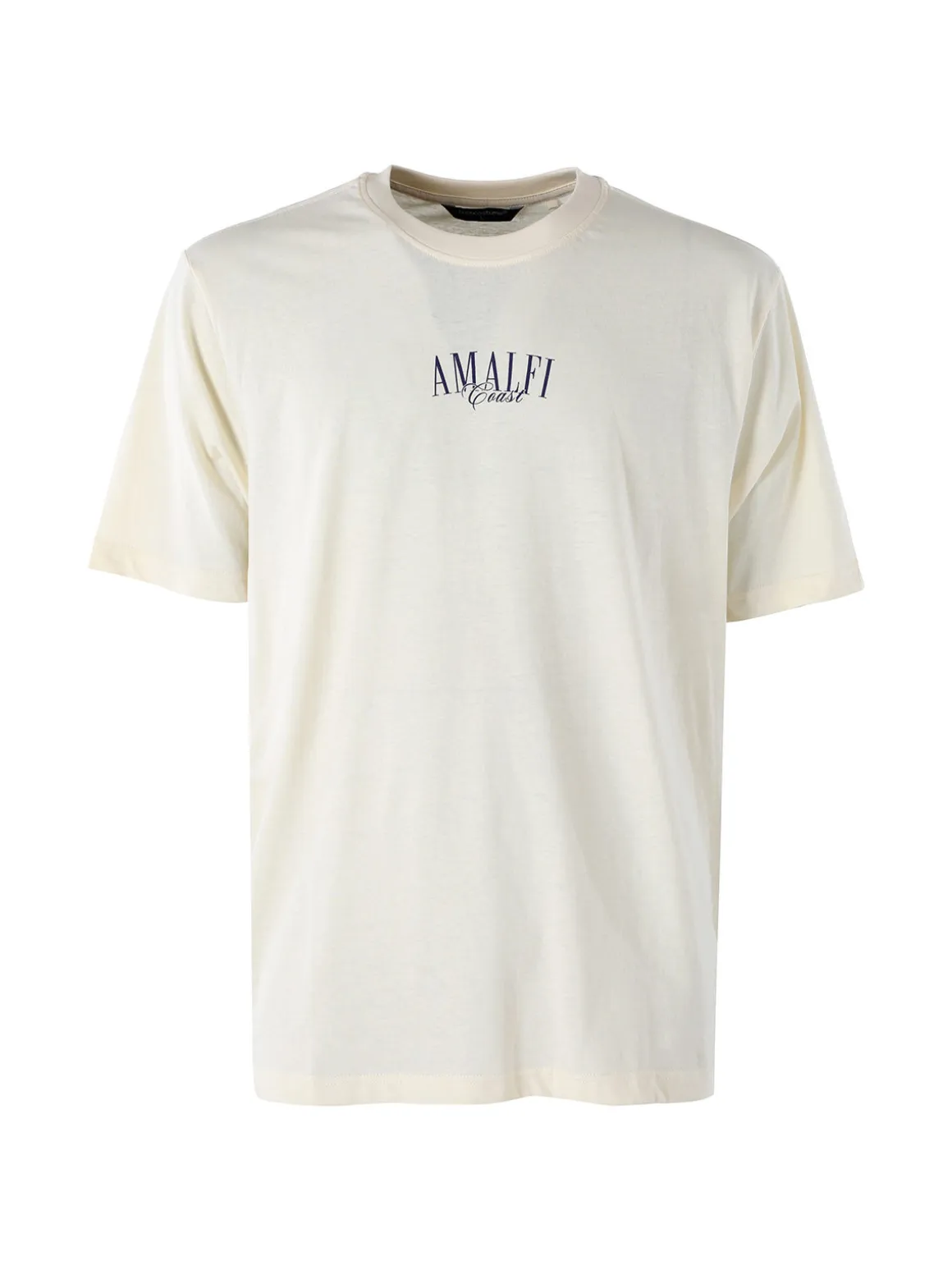 Buoncostume T-shirt in cotone da uomo con stampa AMALFI davanti e dietro - panna