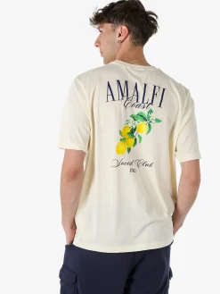 Buoncostume T-shirt in cotone da uomo con stampa AMALFI davanti e dietro - panna