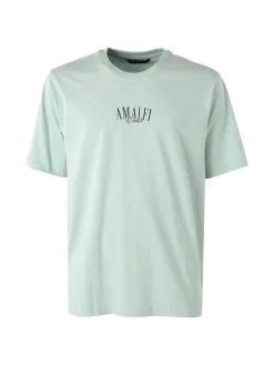 Buoncostume T-shirt in cotone da uomo con stampa AMALFI davanti e dietro - acqua marina