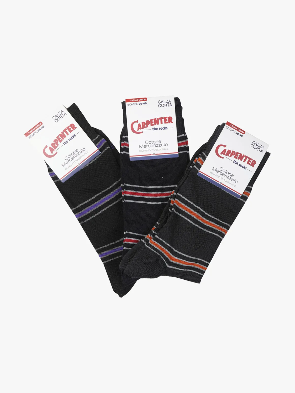 Carpenter 3 paia calze corte da uomo a righe