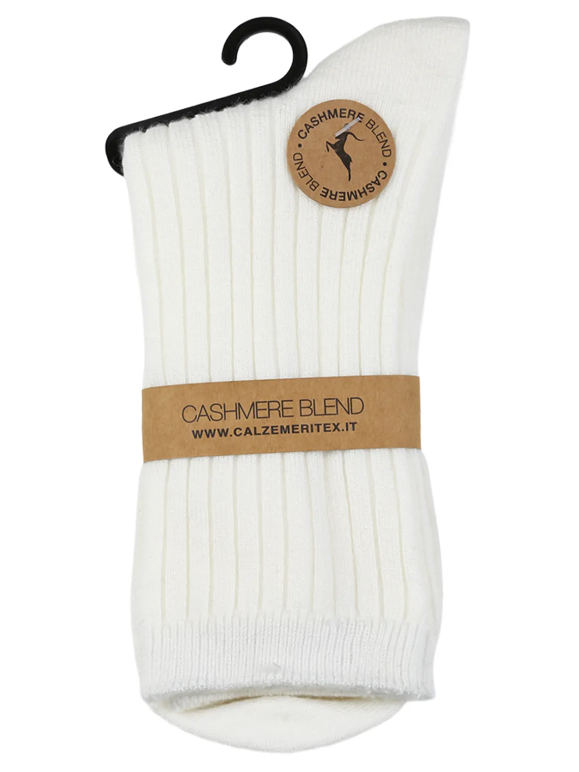 Cashmere Blend Calze corte donna a coste in misto cashmere - bianco