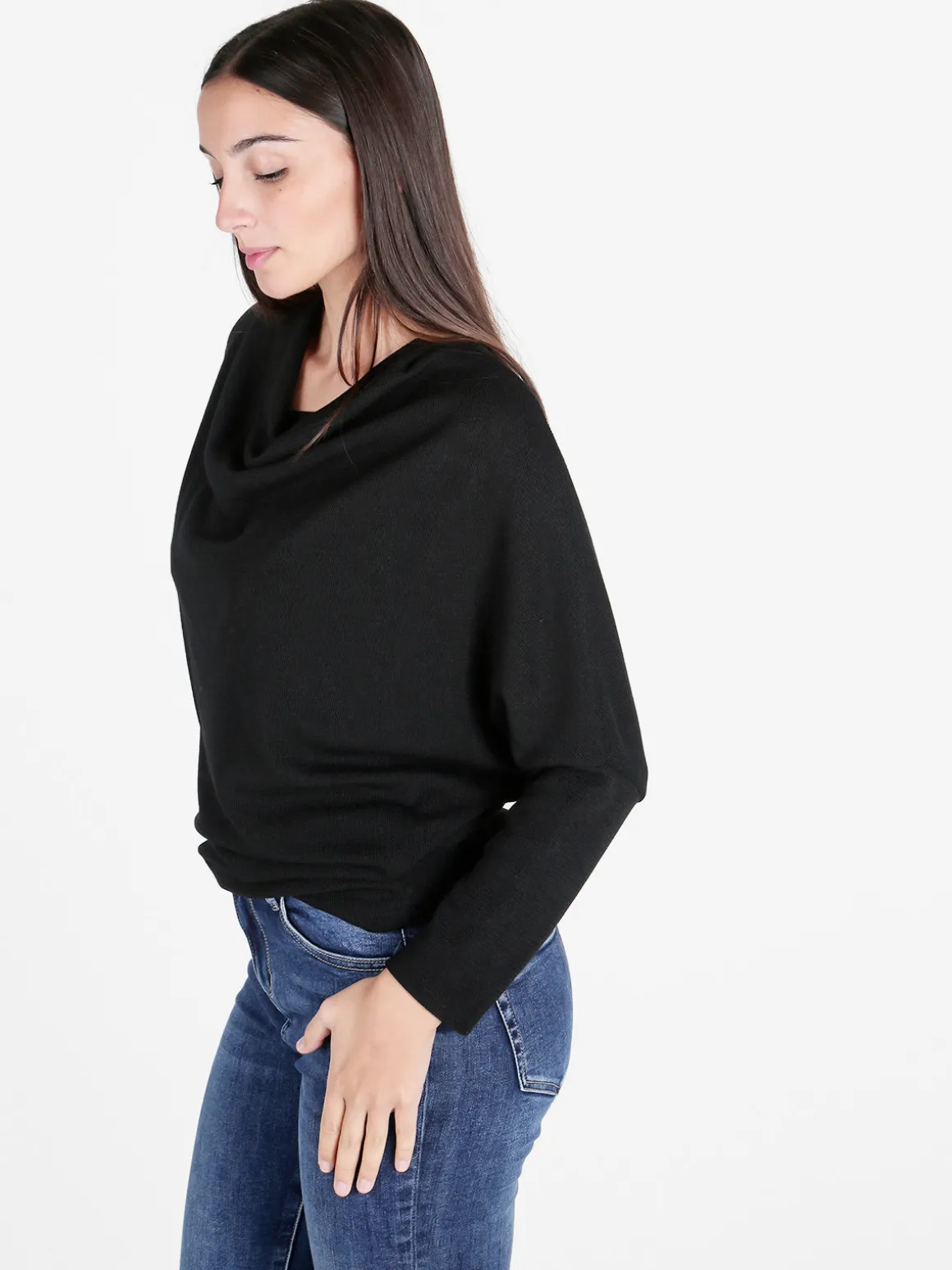 Caspiche Blusa donna con scollo a cascata e maniche a pipistrello